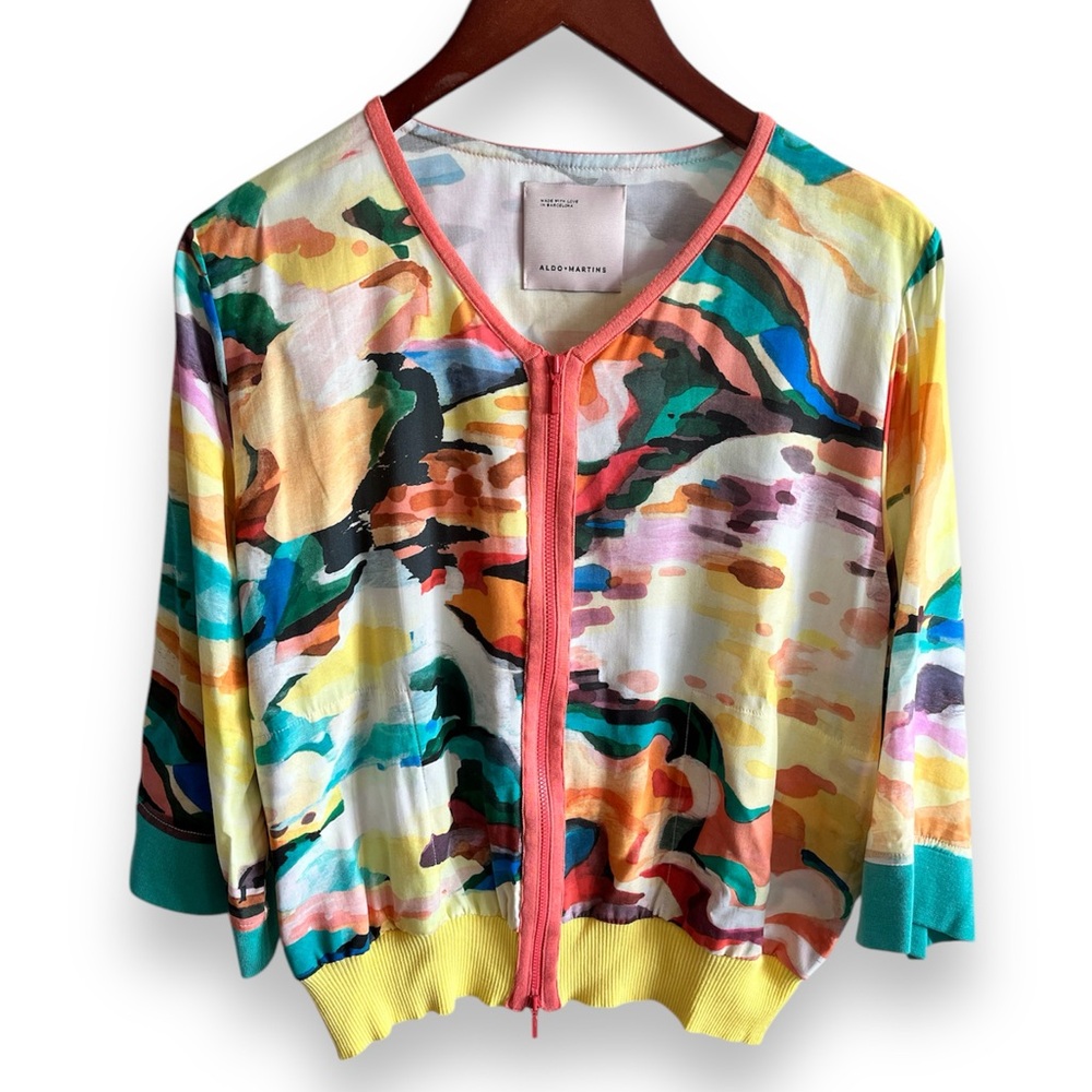 ALDO MARTINS colorful top/jacket in multi-color/main color of yellow. Pockets!